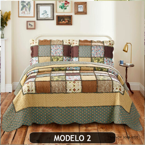CUBRECAMA QUILT PATCHWORK CON ALMOHADONES, EXTRA SUAVE</br> <font color="grey", font size="1">MARCA: VIRIDIANA</font> - Imagen 2