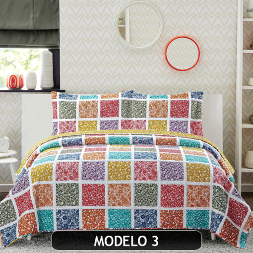 CUBRECAMA QUILT PATCHWORK CON ALMOHADONES, EXTRA SUAVE</br> <font color="grey", font size="1">MARCA: VIRIDIANA</font> - Imagen 3