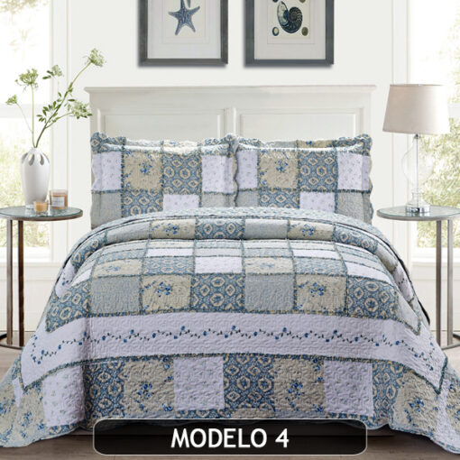 CUBRECAMA QUILT PATCHWORK CON ALMOHADONES, EXTRA SUAVE</br> <font color="grey", font size="1">MARCA: VIRIDIANA</font> - Imagen 4