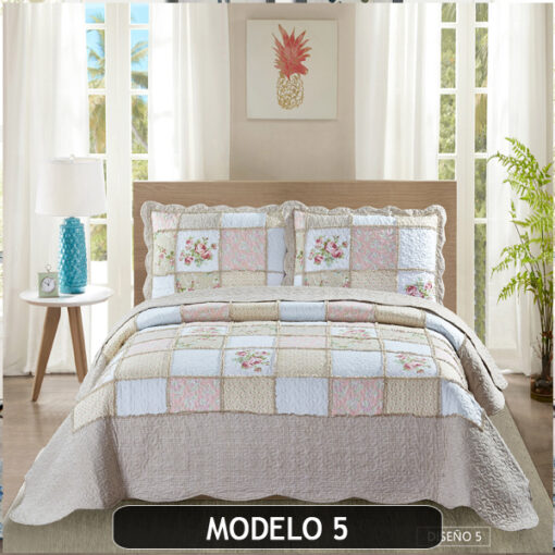 CUBRECAMA QUILT PATCHWORK CON ALMOHADONES, EXTRA SUAVE</br> <font color="grey", font size="1">MARCA: VIRIDIANA</font>